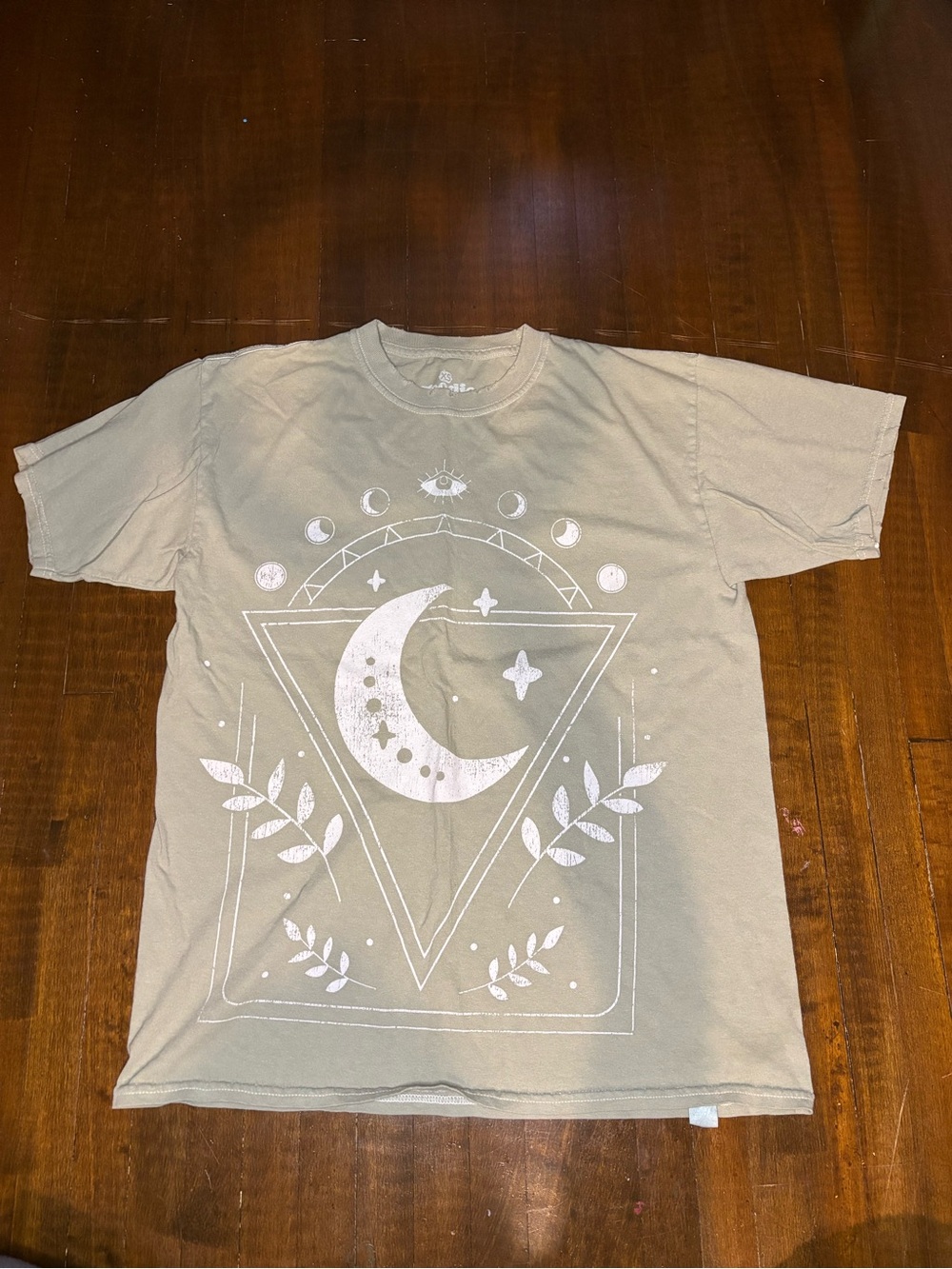 Goodie Two Sleeves Taupe Graphic Tee with White Moon Motif